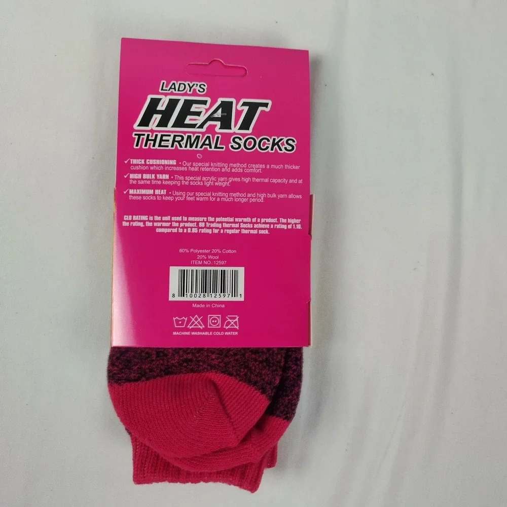 Lady's Heat Thermal Socks Pink Black Marl Wool Blend Thick Winter 1 Pair 9-11